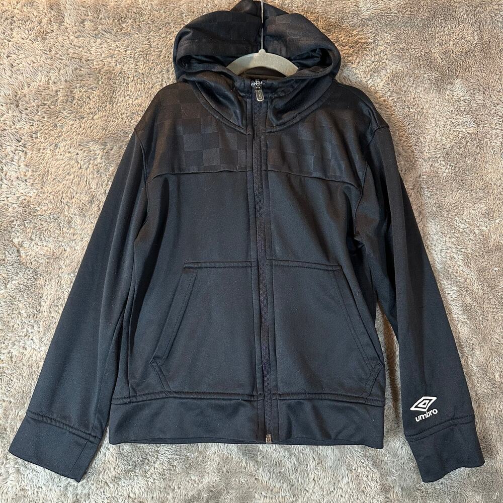 Umbro Black Checkered Zip Up Hoodie Sweatshirt Jacket Boys S Small 6 7 Soccer